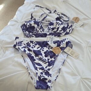 Girls' White One-Piece with Navy Floral Print - Kids Swim
